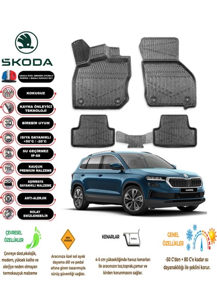 Skoda Karoq 2019 Model 3D Araca Özel Havuzlu Paspas Takımı