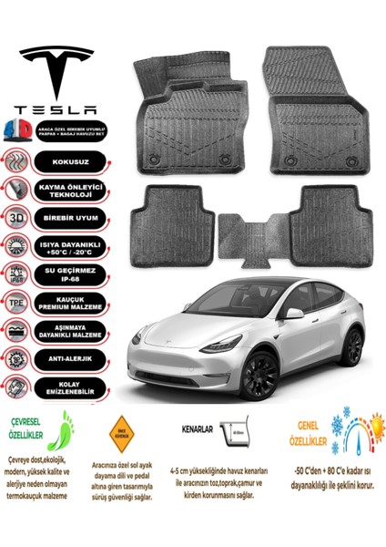 Tesla Model Y 2020 Model 3D Araca Özel Havuzlu Paspas Takımı