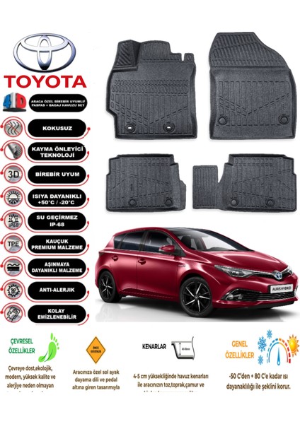 Toyota Auris 2017 Model 3D Araca Özel Havuzlu Paspas Takımı