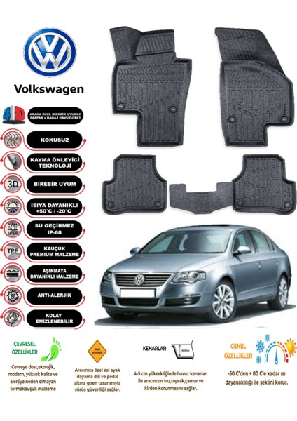 Volkswagen Passat B6 2006 Model 3D Araca Özel Havuzlu Paspas Takımı