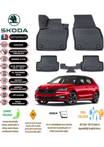 Skoda Fabıa 2022 Model 3D Araca Özel Havuzlu Paspas Takımı