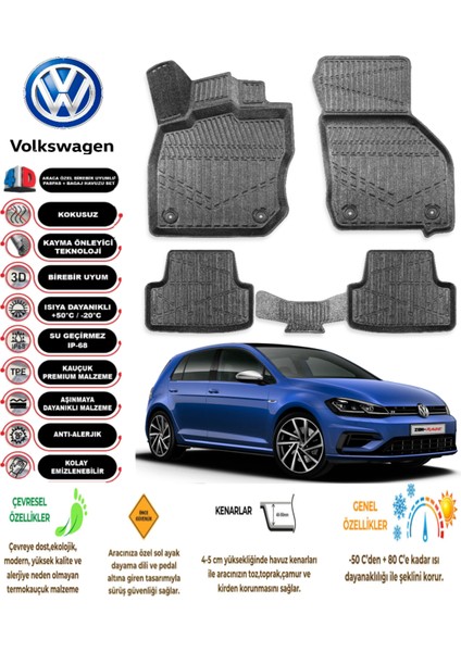 Volkswagen Golf 7 2017 Model 3D Araca Özel Havuzlu Paspas Takımı
