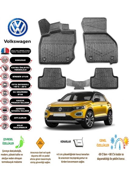 Volkswagen T-Roc 2017 Model 3D Araca Özel Havuzlu Paspas Takımı