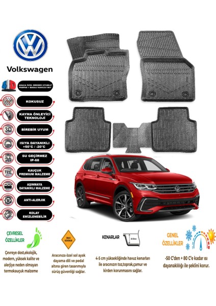 Volkswagen Tiguan 2024 Model 3D Araca Özel Havuzlu Paspas Takımı