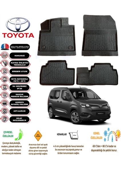 Toyota Proace Cıty 2021 Model 3D Araca Özel Havuzlu Paspas Takımı