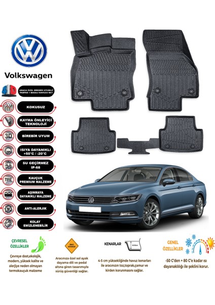 Volkswagen Passat B8 2023 Model 3D Araca Özel Havuzlu Paspas Takımı