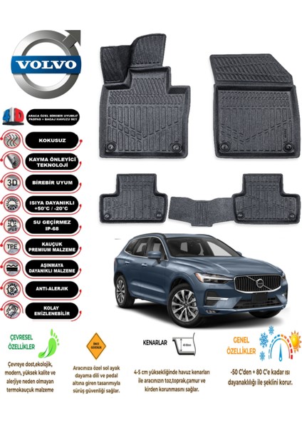 Volvo XC60 2021 Model 3D Araca Özel Havuzlu Paspas Takımı