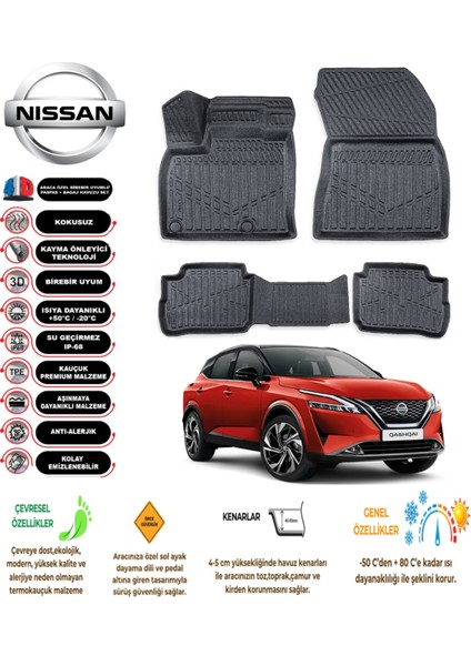 Nissan Qashqaı E Power 2024 Model 3D Araca Özel Tam Uyumlu Havuzlu Paspas Takımı