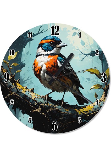 Ağaç Dalındaki Sevimli Serçe Özel Tasarım Duvar Saati Duvar Saati