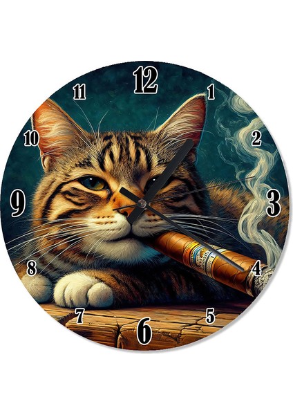 Puro Içen Sevimli Kedi Duvar Saati Duvar Saati