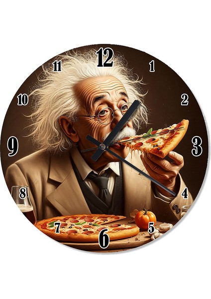 Albert Einstein Pizza Yiyor Desenli Duvar Saati