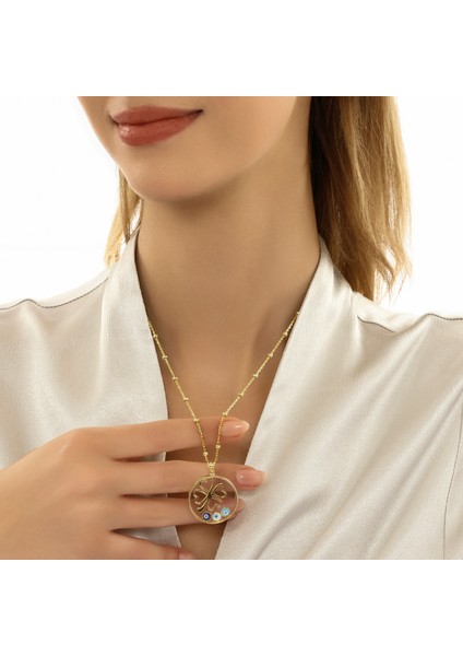 925 Ayar Gümüş Camlı Nazar Boncuklu Şans Yonca Kolye 10 Gram Zincir 60 cm fiyatları