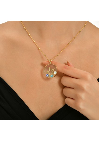 925 Ayar Gümüş Cam Içinde Nazar Boncuklu Şans Yıldız Kolye 10 Gram Zincir 60 cm