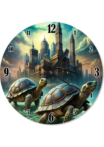 Kaplumbağalar ve Şehir Analog Duvar Saati