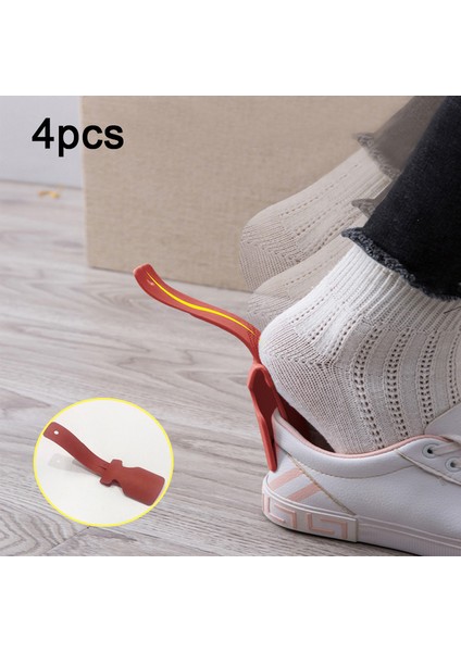 Kırmızı Stil 4 Adet Saplı Ayakkabı Çekeceği Kaldırma Yardımcısı Plastik Ayakkabı Çekeceği Yardımcısı Tembel Ayakkabı Yardımcısı Ayakkabı Kaldırıcı Kolay Açma-Kapama Yaratıcı Ev Aleti (Yurt Dışından)