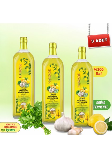 Limon Sarımsak Maydanoz Kürü 1 Litre x 3 Adet Cam Şişe