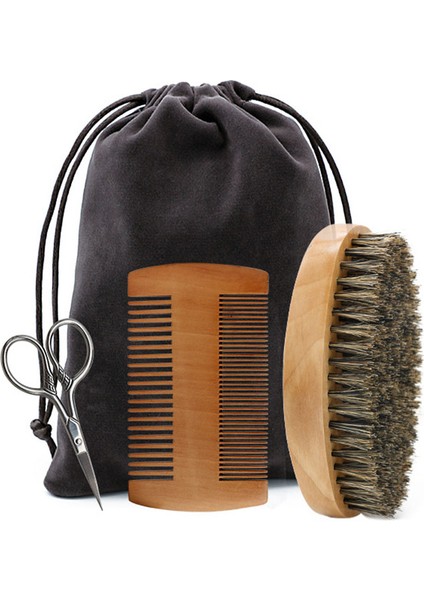 Fırça Tarzı Profesyonel Yumuşak Domuzu Kıl Ahşap Sakal Fırçası Kuaför Tıraş Fırçası Tarak Erkekler Bıyık Tarak Seti Hediye Çantası ile Saç Tarak Seti (Yurt Dışından) fiyatları