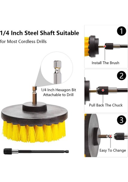 3,5 Inç Tarzı Matkap Fırçası Ek Seti Güç Scrubber Yıkama Temizleme Fırçaları Araç Kiti, Temiz Araba Jantı Lastiği Için Uzatma ile Cam Pencereler (Yurt Dışından) modelleri