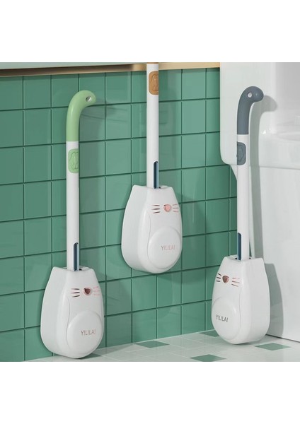 Siyah Stil Hafif Lüks Kedi Artı Sıvı Tuvalet Fırçası Uzun Saplı Ev Duvara Monte Banyo Ölü Köşesi Olmadan Silikon Fırça (Yurt Dışından)