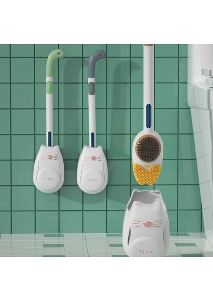 Siyah Stil Hafif Lüks Kedi Artı Sıvı Tuvalet Fırçası Uzun Saplı Ev Duvara Monte Banyo Ölü Köşesi Olmadan Silikon Fırça (Yurt Dışından)