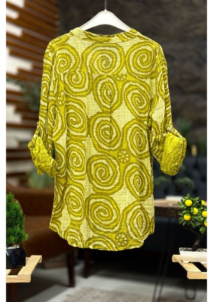 Yeni Sarmal Desen Düğmeli Keten Gömlek fiyatları