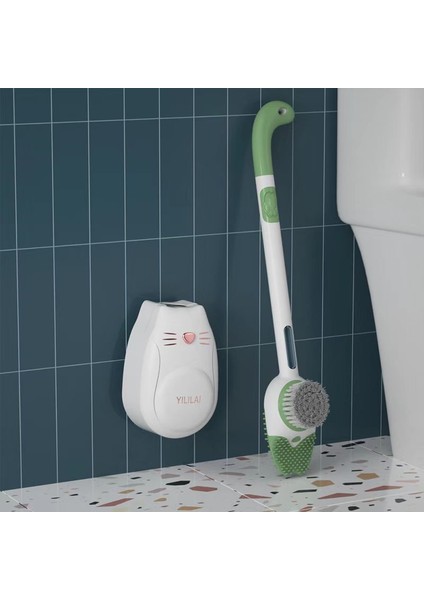 Yeşil Stil Hafif Lüks Kedi Artı Sıvı Tuvalet Fırçası Uzun Saplı Ev Duvara Monte Banyo Ölü Köşesi Olmadan Silikon Fırça (Yurt Dışından)