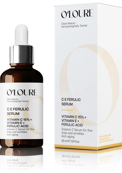 O'Loure Beauty C E Ferulic Serum 15% Vitamin C + Ferulic Acid + Vitamin E Yaşlanma Karşıtı C Vitamini 30 ml