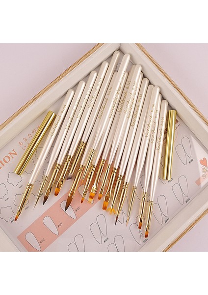 G-B344-105 Tarzı 16 Stil Beyaz Ahşap Tırnak Resim Fırçası Astar Süsleyen Fan Tasarım Akrilik Düz Kristal Boyama Çizim Oyma Kalem (Yurt Dışından) fırsatları