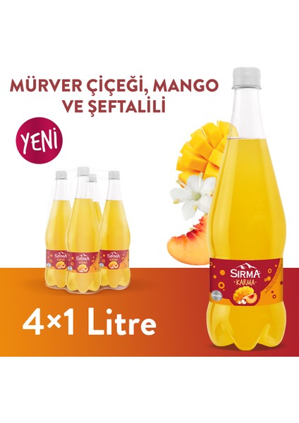 Karma Mango ve Mürver Çiçeği Aromalı Şeftalili Doğal Maden Suyu 1 L X4