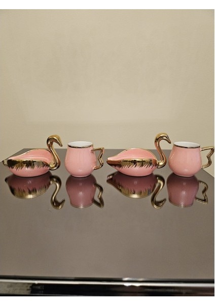 Kuğulu Gold Pembe Fincan 2'li Set modelleri