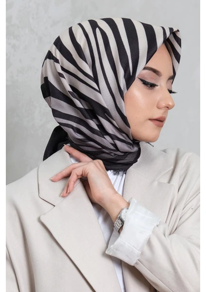 Zebra Desen Siyah Pamuk Eşarp