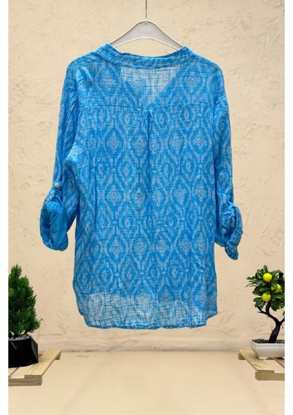 Yeni Çini Desen Hakim Yaka Keten Gömlek fiyatları