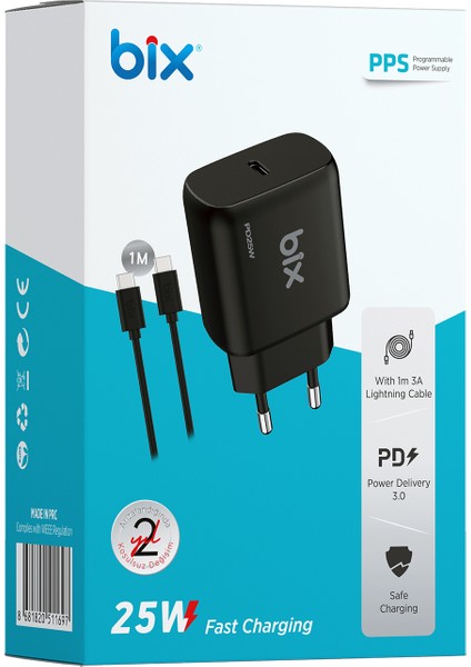 BX-UC25TA Samsung S21/22 Huawei P40 Pro Vb. Için 25W Hızlı Pd Şarj Adaptörü & Type-C Kablo