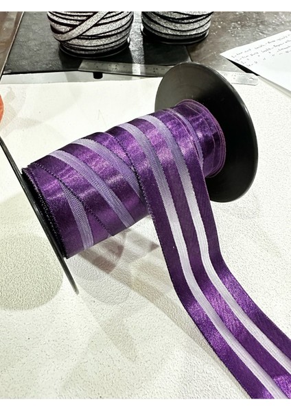 4 cm Fileli Saten Şerit-5 Metre-Mor