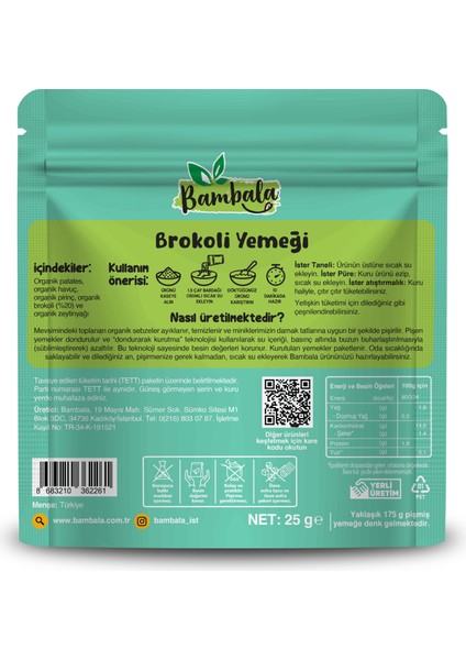 10 Dakika - Dondurularak Kurutulmuş Brokoli Yemeği 25G