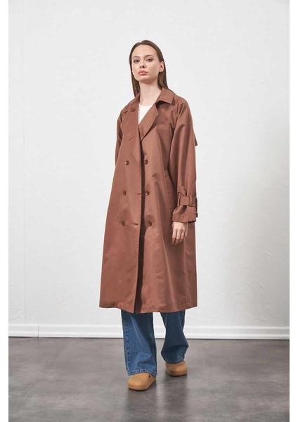 Tokalı Oversize Trenchcoat Kahve