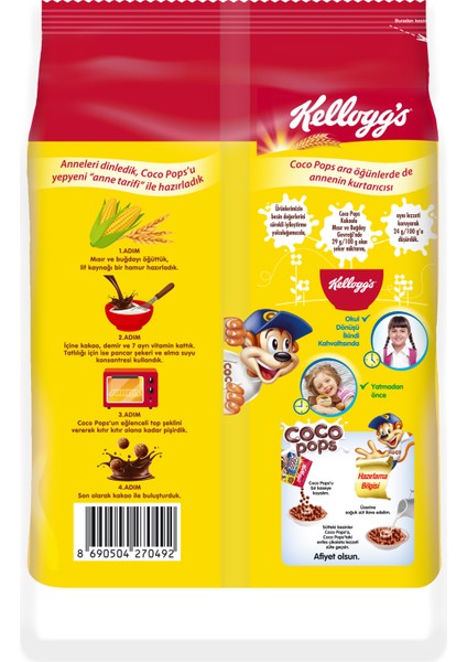 Coco Pops Çokotop Çikolatalı Buğday ve Mısır Gevreği 360 Gr; Lif; Demir ve 6 Vitamin içerir