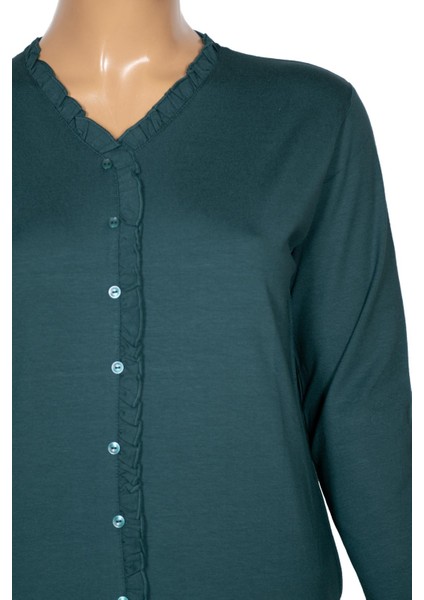 Cimariva Kadın Ülkü Büyük Beden Fırfırlı V Yaka Zümrüt Bluz fiyatları