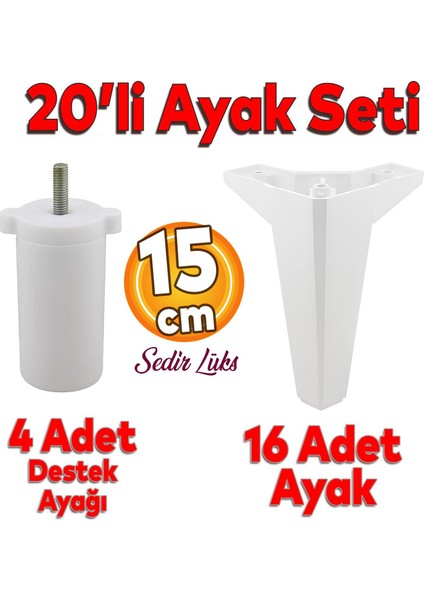 20'li Set Sedir Lüks Mobilya Kanepe Koltuk Tv Ünitesi Yükseltici Destek Ayağı Ayakları 15 cm Beyaz