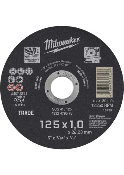 Taş Metal Kesme Taşı Inox SCS41 125X1.0MM T4932479578