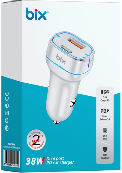 BX-CCP36WT 36W Qc 3.0 USB Pd Araç Içi Hızlı Şarj Adaptörü