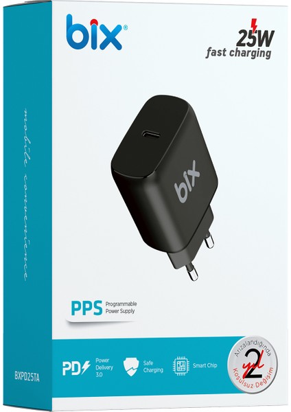 BX-PD25TA 25W Hızlı Şarj / Pd Port iPhone / Samsung / Android Uyumlu Seyahat Şarjı Adaptörü