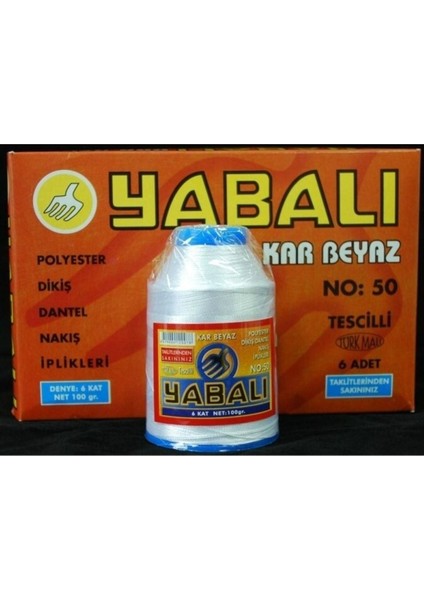 Yabalı 6 Adet 100 gr No:50 Kar Beyaz Polyester Ip Dantel Ipliği