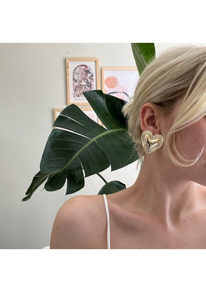 Gold Işlemeli Kalp Küpe fiyatları