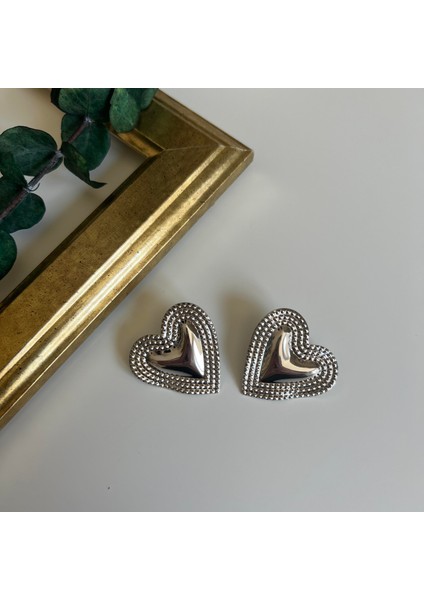 Silver Işlemeli Kalp Küpe