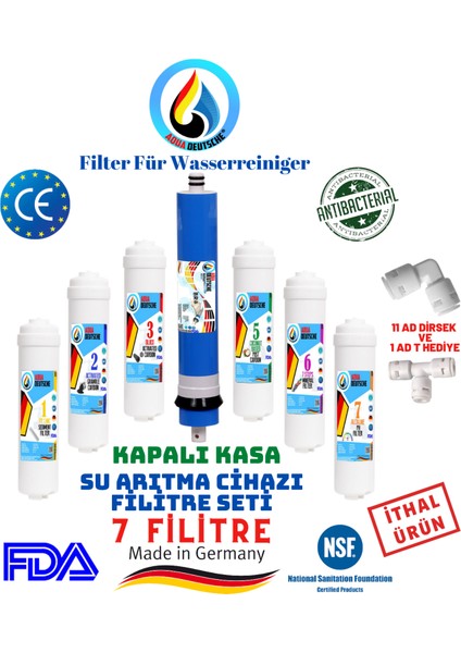 Aqua Deutsche 7 Filitre 14 Aşama Kapalı Kasa Su Arıtma Cihazları Için Inline Filitre Seti.