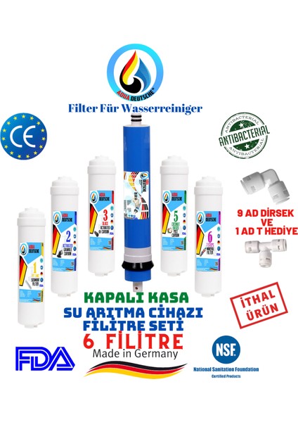 Aqua Deutsche 6 Filitre 12 Aşama Kapalı Kasa Su Arıtma Cihazları Için Inline Filitre Seti.