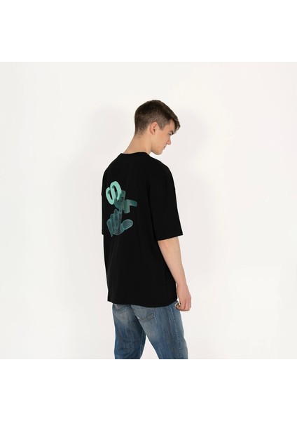 Outfit Oversized Sql Baskılı Erkek Siyah T-Shirt