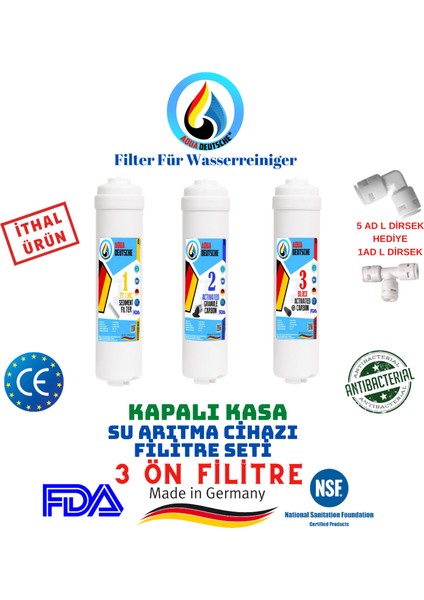 Aqua Deutsche 3 Ön Filitre Kapalı Kasa Su Arıtma Cihazları Için Inline Filitre Seti.