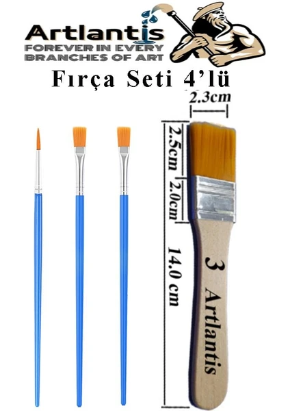 4'lü Fırça Seti 1 Paket 3 Numara Zemin Fırçalı Set Akrilik Boya Yağlı Boya Guaj Boya Sulu Boya Sanatsal